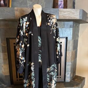 30s Goth Hollywood Vamp Bombshell Asian Bamboo Kimono Pajamas Lounge Set S-M